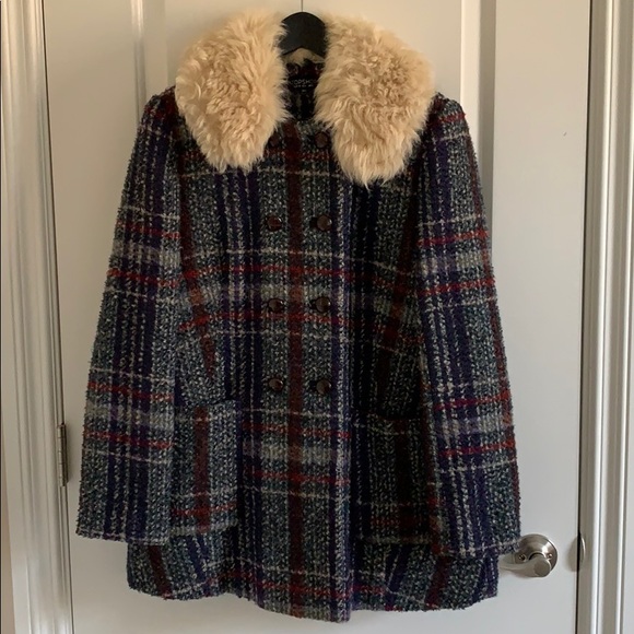 Topshop Shearling Collar Swing Pea Coat - Picture 8 of 8